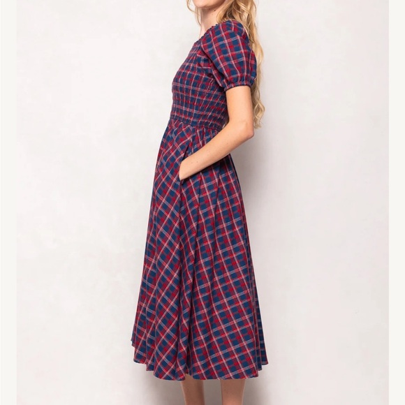 Ivy City Co Red and Blue Plaid Midi Dress - Picture 2 of 5